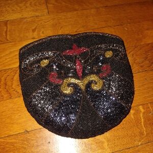 vintage colorful lined beaded clutch bag from magib